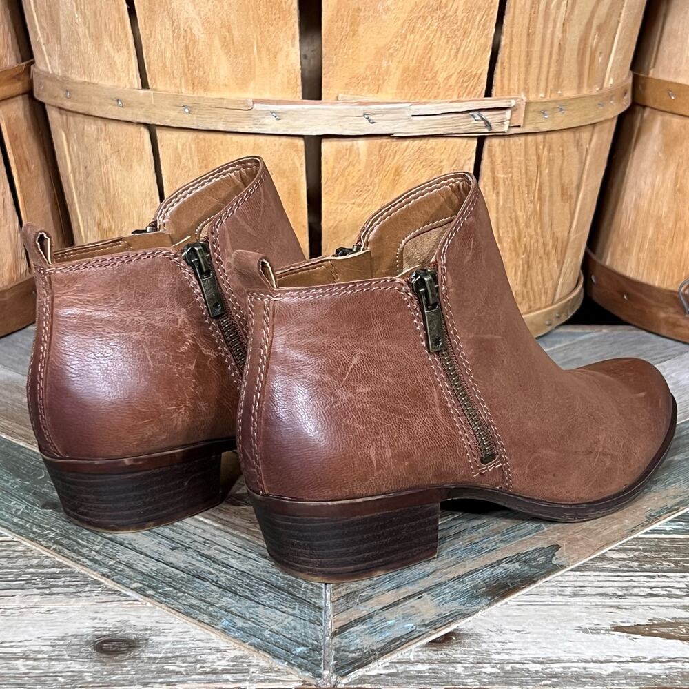 Lucky Brand Basel Tan Brown Leather Double Zip Ankle Boots Womens Size 7.5 - Picture 5 of 12